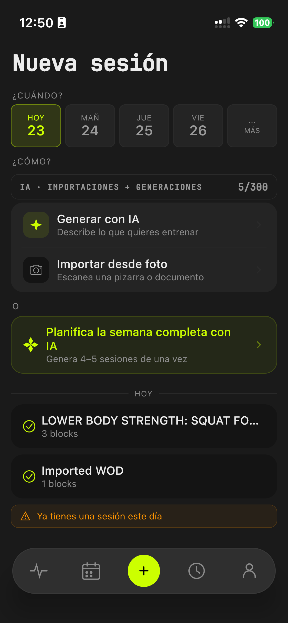 Pantalla de nueva sesión de Aura: genera con IA o importa desde una foto