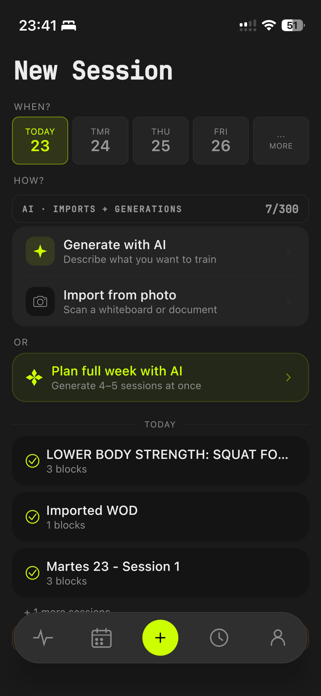 Aura new session screen: generate with AI or import from a photo