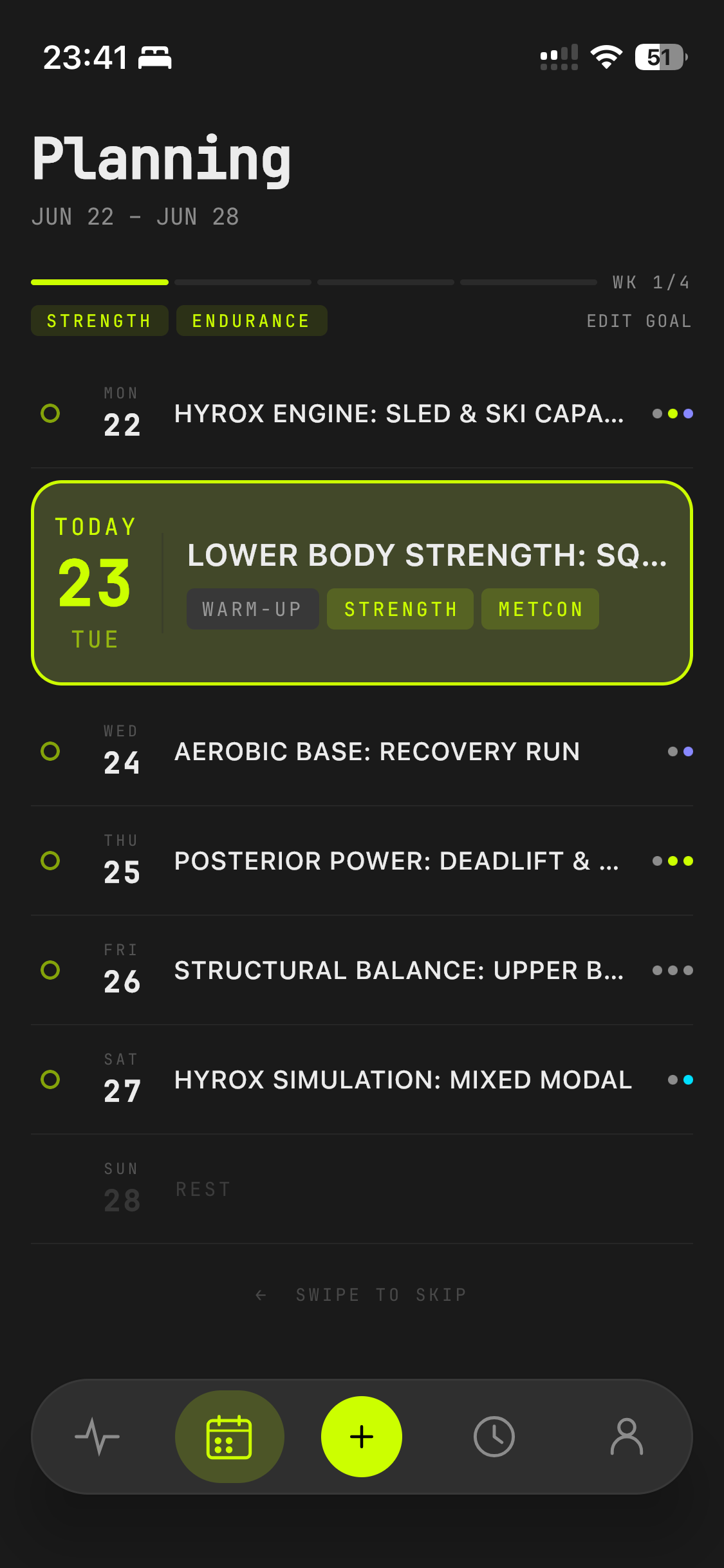 Aura weekly plan: a structured week of strength and endurance sessions